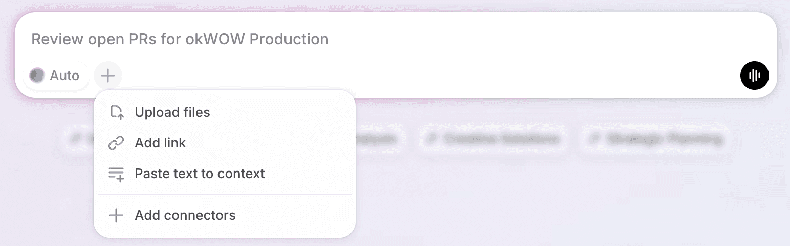 Prompt box with (+) button selected for adding context